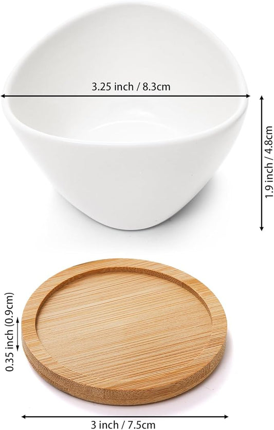 Foraineam 12 Pack Mini Succulent Planter Pots, Small Ceramic Cactus Planters White Plant Flower Pots with Bamboo Tray for Herbs, Seeds, Beans, Cacti, Succulents