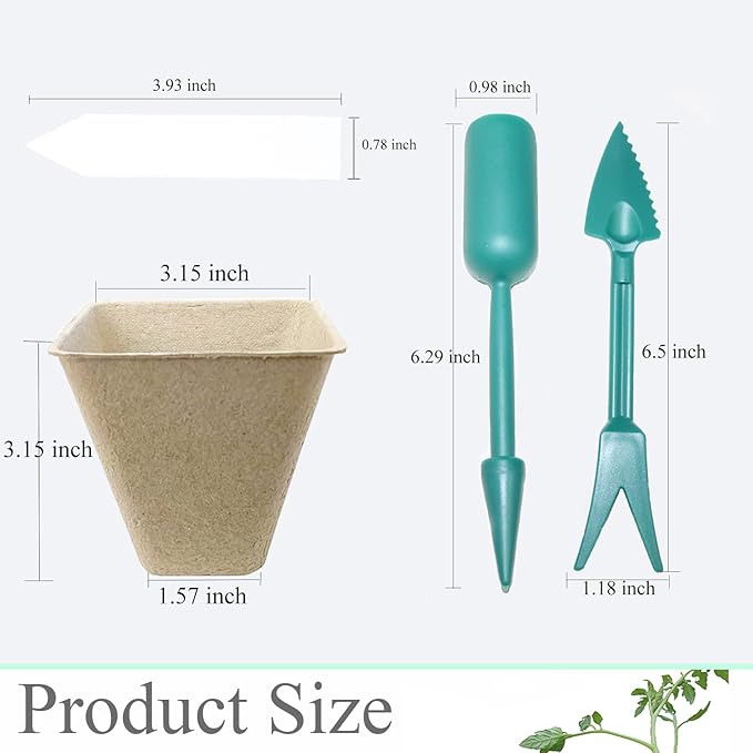 50Pcs Biodegradable Seedling Pots Seed Starter Kit 3.15 Inch Square Peat Pot with Drainage Holes, Plant Labels, Seedling Pickers & Garden Shovels
