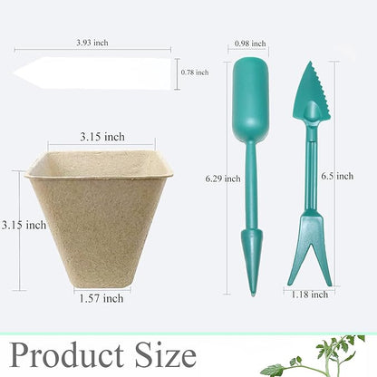 50Pcs Biodegradable Seedling Pots Seed Starter Kit 3.15 Inch Square Peat Pot with Drainage Holes, Plant Labels, Seedling Pickers & Garden Shovels