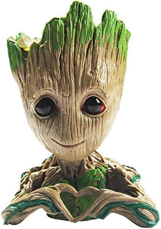 B-Best Baby Groot Pen Pot Tree Man Pens Holder or Flower Pot with Drainage Hole Perfect for a Tiny Succulents Plants 6" (Brown)