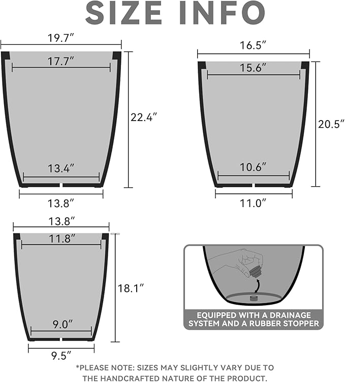Kante 18.1",20.5",22.4" H Tall Round Concrete Planters Set of 3, Outdoor Indoor Modern Decorative Plant Pots with Drainage Hole & Rubber Plug for Home & Garden Pure White