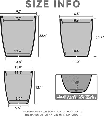 Kante 18.1",20.5",22.4" H Tall Round Concrete Planters Set of 3, Outdoor Indoor Modern Decorative Plant Pots with Drainage Hole & Rubber Plug for Home & Garden Pure White