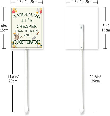 Garden Sign With Stake Gardening It's Cheaper Than Therapy Aluminium Sign 6X4.6Inch Wildflower Sign Garden Decor Fence Yard Outdoor Gifts For Women Plant Lover And 11.6" Stake Kit