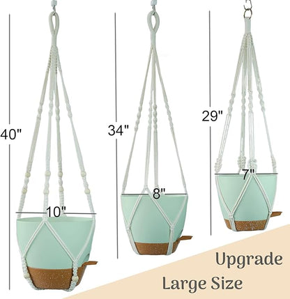 Larege Hanging Planters with Macrame Plant Hangers for Indoor Outdoor Plants 3 Set 10" / 8" / 7" Self Watering Pots Hanging Baskets Flower Pot Holders 3 Different Size Green Large