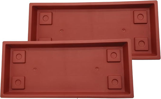 The HC Companies 29.5 Inch Venetian Rectangular Plant Saucer, Lightweight UV-Resistant Plastic Outdoor & Indoor Flower Pot Tray, 2-Pack Plant Pot Trays for Garden & Home Decor, Clay