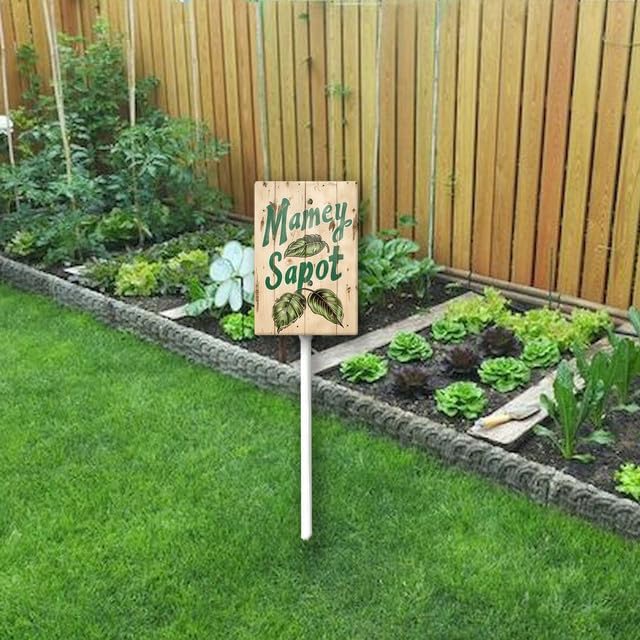 Uptell Vintage Aluminum Mamey Sapot Fruit Signs Yard Sign with Stake for Garden Fruit Garden Label Stakes Plant Markers for Outdoor Plants Waterproof 7x8.8 inch