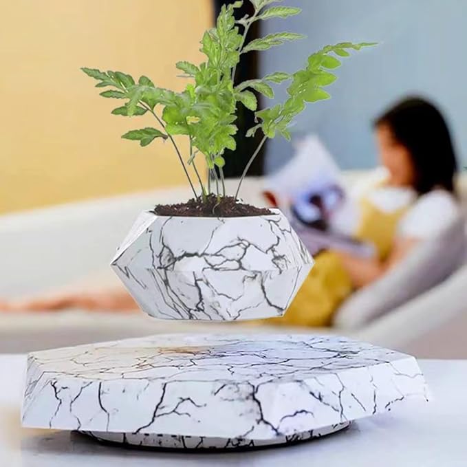 MOOCCI Floating Plant Pot Magnetic Levitating Plant Pot for Succulents, Air Bonsai and Fake Flowers and Plants, Unique Decor for Home, Office and Desk, Father's Day (Marble)