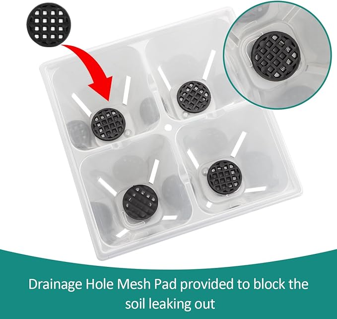 40 Pack Reusable 4-Cell Seed Starter Trays with Large Drainage Holes - Clear Transparent Trays for Root Growth Monitoring, Avoids Overwatering, Easy Transplant, Fits Standard 1020 Trays