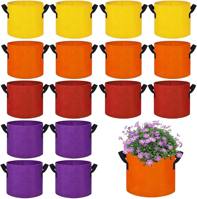 5 Gallon Grow Bags 16 Pack Multicolor Fabric Plant Pots with Handles Nonwoven Potato Grow Bags Plant Growing Containers Bag for Garden Fruit Vegetable Flower(Orange+Red+Yellow+Purple)