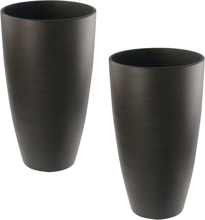 2 Packs 21 inch Tall Planter, Indoor Outdoor Round Planter for Porch, Large Plant Pot with Drainage Hole for Home Garden Front Door, Modern Decorative Pots for Plants (Dark Brown)