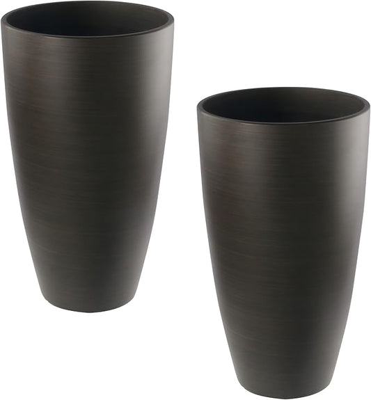 2 Packs 21 inch Tall Planter, Indoor Outdoor Round Planter for Porch, Large Plant Pot with Drainage Hole for Home Garden Front Door, Modern Decorative Pots for Plants (Dark Brown)