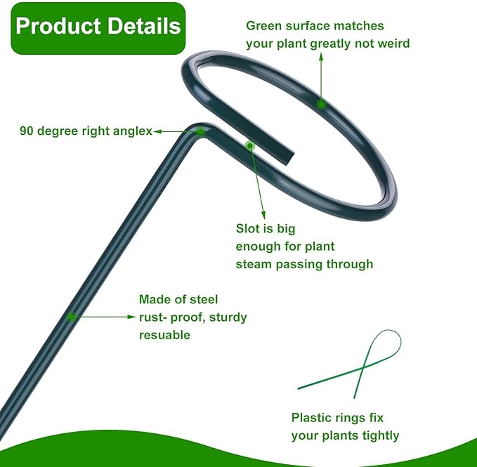 4 Pack Plant Support Stakes, 16/32 Inch Garden Stakes for Plants, Plant Accessories with 50 PCS Twist Ties for Indoor Outdoor Potted Tomato Vegetables Amaryllis Monstera Rose Peony Marigold
