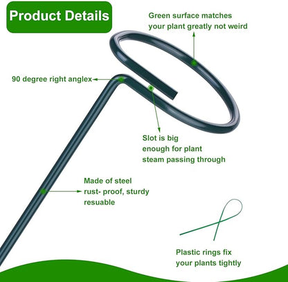 4 Pack Plant Support Stakes, 16/32 Inch Garden Stakes for Plants, Plant Accessories with 50 PCS Twist Ties for Indoor Outdoor Potted Tomato Vegetables Amaryllis Monstera Rose Peony Marigold