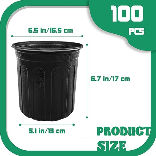 100 Pcs 1 Gallon Flexible Nursery Pots for Plants,Soft Plastic Seed Starting Pots with Hole,Flower Plant Container for Seedling,Cuttings,Potting,Transplanting,Black