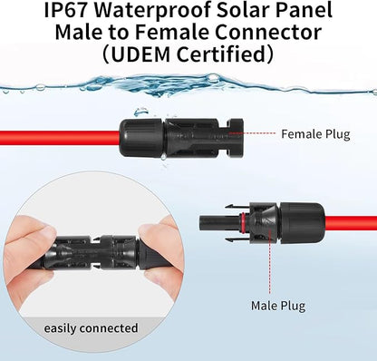 10AWG (6mm²) Solar Panel Extension Cable 30FT - Black & Red, Heavy Duty, Weather Resistant, Standard Solar Connectors Solar Extension Cable for Solar Power Systems, RVs, Boats