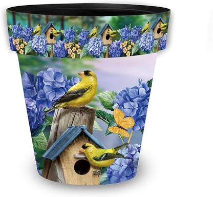 Briarwood Lane Goldfinches and Hydrangea Medium Planter