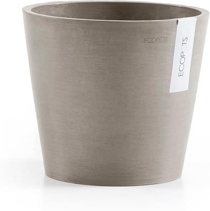 Ecopots Amsterdam Durable Modern Round Indoor/Outdoor Recycled-Based Composite Flower Pot Planter, Taupe, 12"