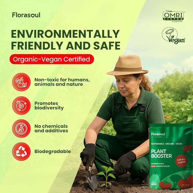 Florasoul® Plant Booster All Purpose Slow Release Fertilizer (6.6 lbs) – Plant-Based & Vegan Formula – 4-Month Sustained Nutrient Feed – for Vegetables, Flowers & Lawns – Pet-Friendly