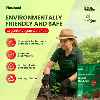 Florasoul® Plant Booster All Purpose Slow Release Fertilizer (6.6 lbs) – Plant-Based & Vegan Formula – 4-Month Sustained Nutrient Feed – for Vegetables, Flowers & Lawns – Pet-Friendly