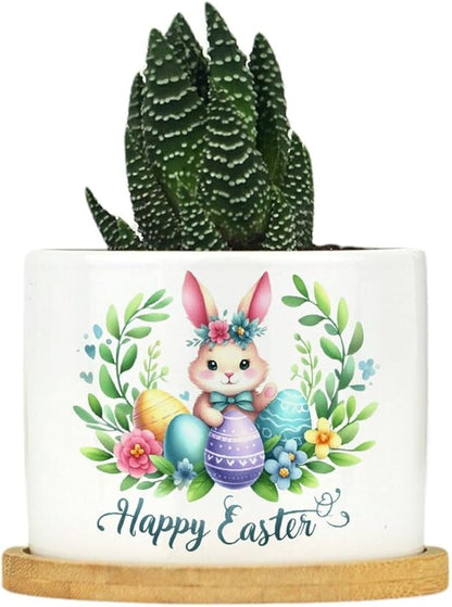 DreamAutumn Easter Bunny Rabbit Ceramic Planters Ceramic Pots with Saucers Orchid Pots for Plants Succulents Pots Office Desk Garden Balconys New Home Decor,Gifts for Mom Mother Grandmother