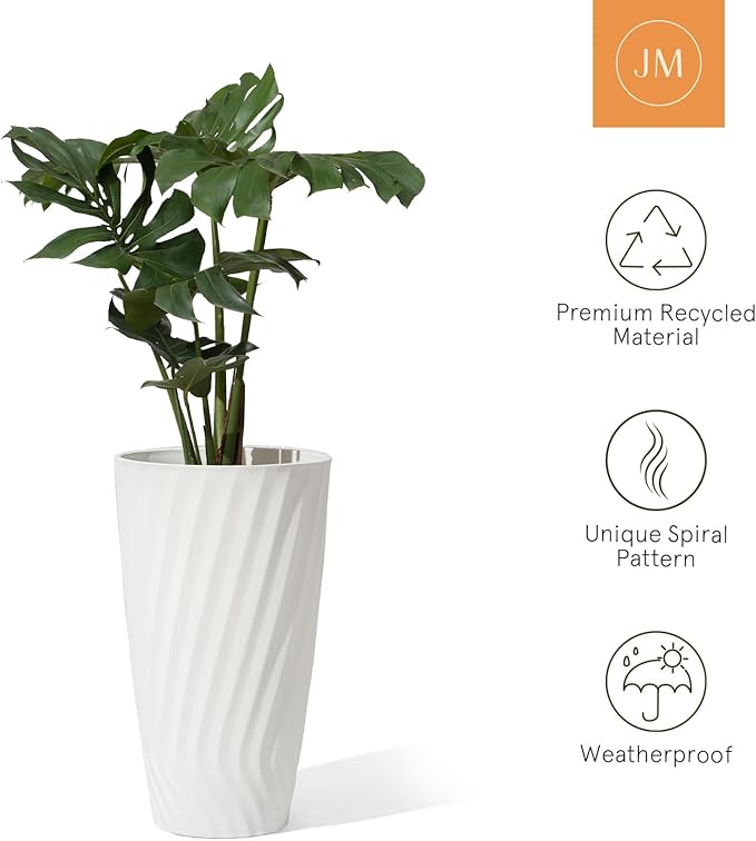 La Jolie Maison 24 Inch Tall Planter, Matte White Tree Planter with Shelf Insert, Morden Large Round Plant Pot Container for Indoor/Outdoor, Front Door, Patio and Deck, 1 Pack
