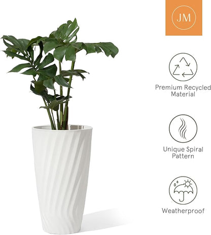 La Jolie Maison 24 Inch Tall Planter, Matte White Tree Planter with Shelf Insert, Morden Large Round Plant Pot Container for Indoor/Outdoor, Front Door, Patio and Deck, 1 Pack