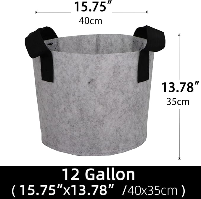 Grow Bags,Growing Pot Bags Garden Grow Bag Indoor Outdoor Fabric Aeration Plant Pot Container Flower Vegetable Pouch (Light Gray,12Gallon)