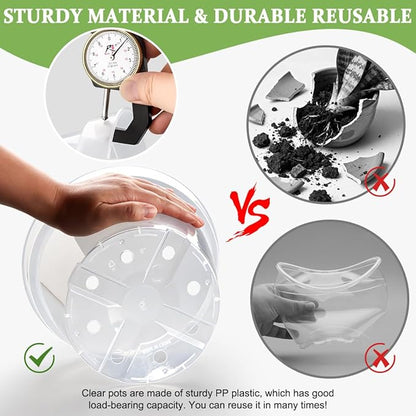 12 Pack 8 Inch Clear Plant Pots with Saucers, Transparent Plastic Nursery Pots with Drainage Hole, Sturdy Garden Planter Pots, Planting Starter Pots for Indoor Outdoor