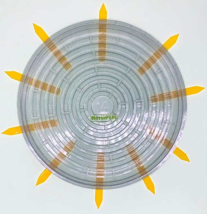HORTIPOTS Clear Plant Saucer 14 inch Plastic Pot Saucers (Pack of 10) Actual Size is only 13 inch with Plant Stake Labels