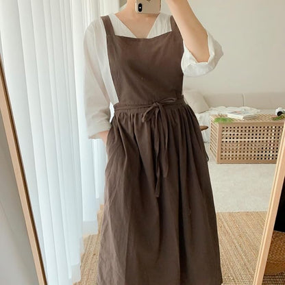 Cute Retro Cotton Linen X-Back Aprons Home Kitchen Garden Art Painting Pinafore Florist Shop Overalls