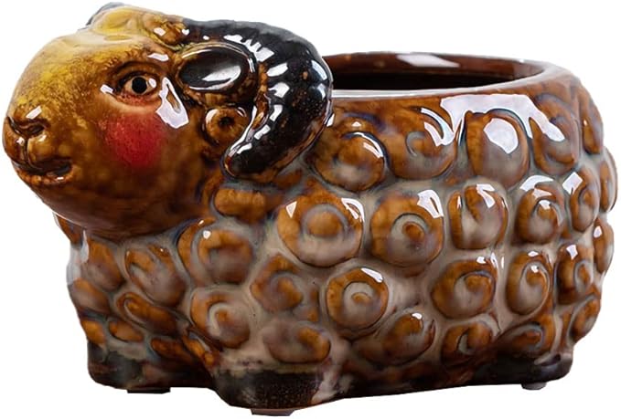 WAIT FLY Cute Animal Ceramic Flower Pot Succulent Planter-Sheep