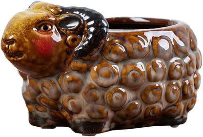 WAIT FLY Cute Animal Ceramic Flower Pot Succulent Planter-Sheep