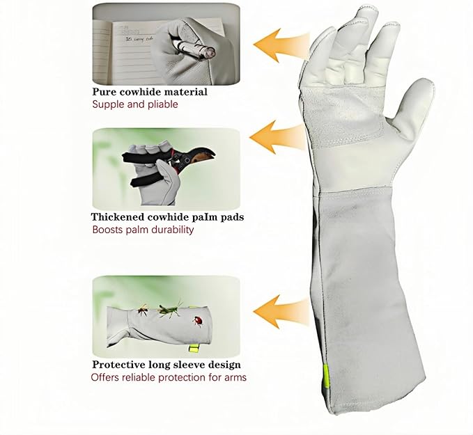 Womens/Mens Gardening Gloves for Rose and Cactus Handling,Cow Leather Garden Gloves Women/Men Thorn Proof