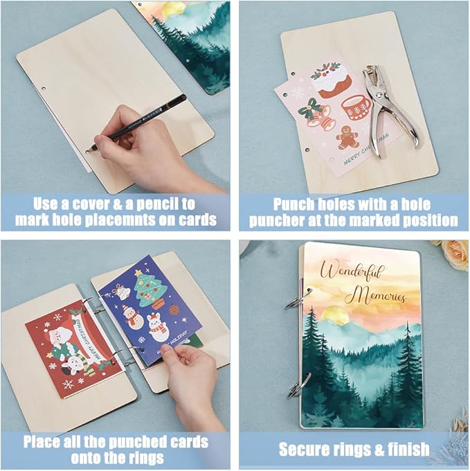 SUPERDANT Wonderful Memories Greeting Card Holder Organizer Wooden Card Keeper Binder Planning Book Sunset Mountain Birthday Cards Keeper Photo Album Graduation Wedding Planner Journal Keepsake Gift