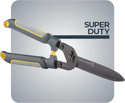 Woodland Tools Super Duty Hedge Shears, 23 Inch Manual Hedge Clippers with 10 Inch Gear-Assist Blades, Power Notch, and Non Stick Coating, Heavy Duty Trimmer for Thick Shrubs and Hedges