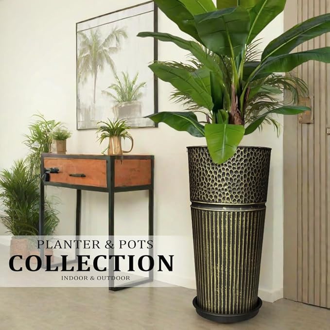 2 Pcs Pack 22 Inches Metal Tall Tapered Planter Pots Large Galvanized Steel Round Planter Flower Pot with Drainage Holes for Indoor Outdoor Deck Porch Garden Home Patio Front Door (Antique Bronze, S)