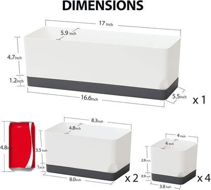 Self Watering Planters Pots for Indoor Plants, 7 Pack 4+8+17 Inch Plastic Window Boxes Planters Herb Planter, Rectangle Rectangular Planter Windowsill Planters with Drainage and Saucer
