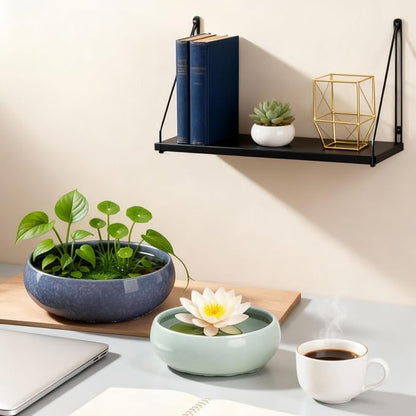 2 Pack Lotus Bowl Planter, Large 7.5'' & Small 6.5'' Shallow Ceramic Water Planting Pot, Drainage-Free Hydroponic Bowl for Lotus Seeds, Ikebana, Succulents & Water Lilies (Sky&Star Series)