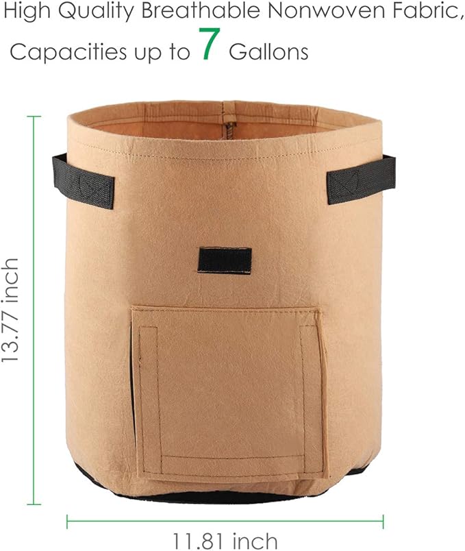 ELEOPTION Plant Grow Bags 7 Gallon 2PCS, Non-Woven Garden Potato Carrot Tomato Vegetable Planting Bag with Handles and Flap, Fabric Pots Heavy Duty Planter Bags (Brown)