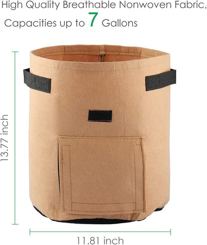 ELEOPTION Plant Grow Bags 7 Gallon 2PCS, Non-Woven Garden Potato Carrot Tomato Vegetable Planting Bag with Handles and Flap, Fabric Pots Heavy Duty Planter Bags (Brown)