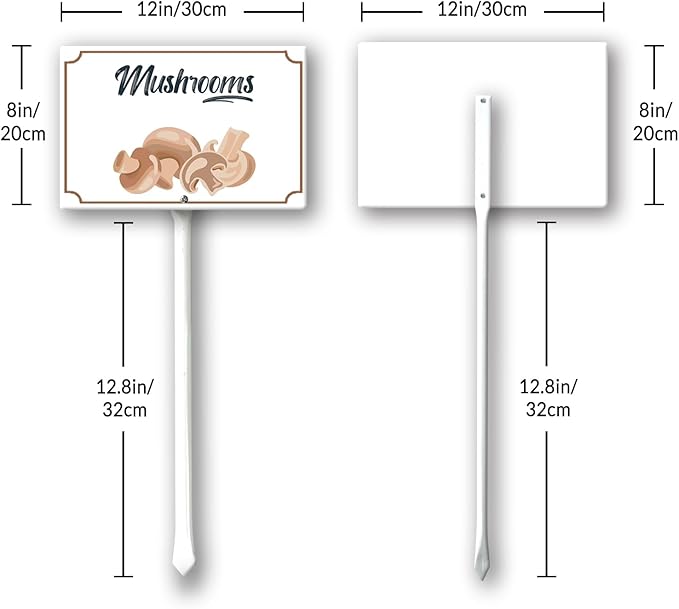 Boylee Mushroom Garden Signs 8x12inch Aluminum with Stake for Vegetables, Herbs, Flowers & Potted Plants