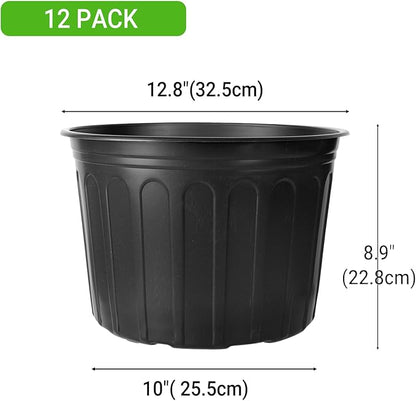 12 Pack 5 Gallon Nursery Pots Thickened Soft Plastic Plant Pots with 20 Pcs Waterproof Plastic T-Type Plant Tags and 2Pcs/Set Transplanting Digging Mini Tools