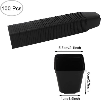 Pastic Nursery Pots Square Plant Pot 100 Pcs Durable Balck Starter Container for Starting Seedlings or Succulents (2.2 Inch)