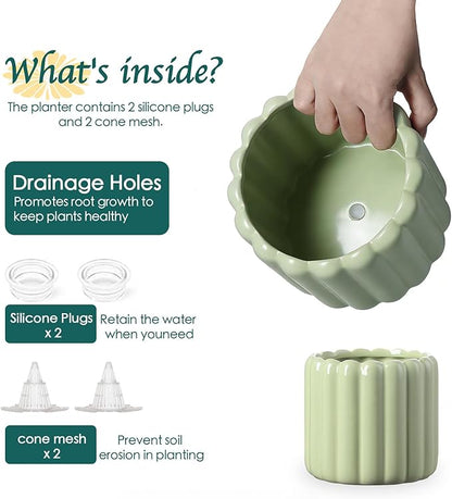 Ceramic Plant Pots,6 inch+4.7 Inch Planter Pot with Drainage Holes,Ceramic Planters for Indoor Plants,Modern Flower Pots for Indoor Outdoor Plants House & Office Décor,Green