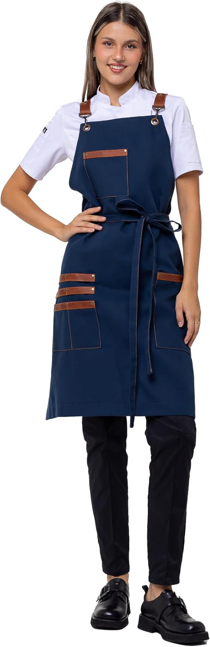 Unisex Western Bib Apron with Leather Straps One Size