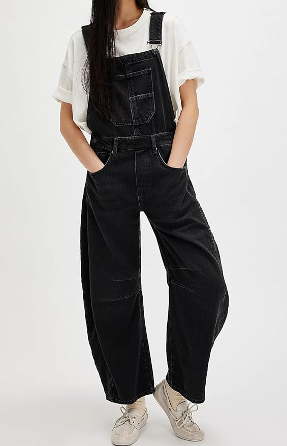 loveimgs Women Y2k Baggy Barrel Jeans Overalls Wide Leg Denim Pants Bib Overalls Jumpsuit Boyfriend Patchwork Jeans