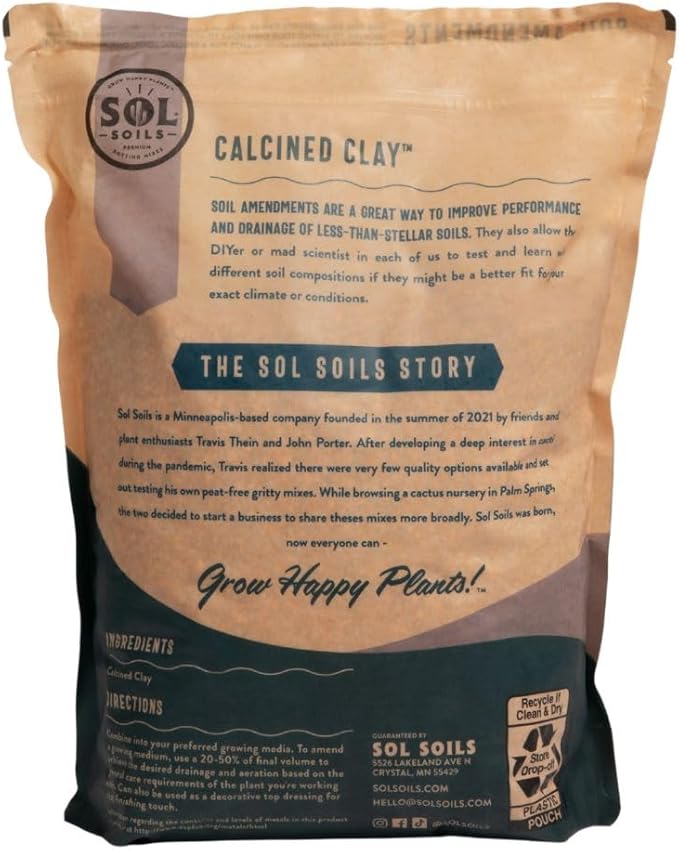 Sol Soils Calcined Clay – 100% Peat-Free Soil Amendments with Superior Drainage, Aeration, & Root Health for Indoor Plants, Succulents, Bonsai & More - 1 Gallon