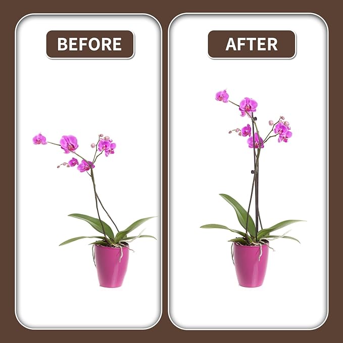 20Pcs Plant Support Stakes with 15 Pcs Plant Clips, Plant Sticks for Indoor and Outdoor Plants, Orchid Clips and Stakes,16inch Tall Bendable Single Stem Flower Stakes Bendable (20, Brown-16inch)