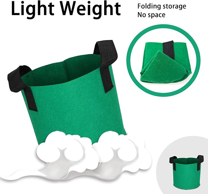 Grow Bags,Growing Pot Bags Garden Grow Bag Indoor Outdoor Fabric Aeration Plant Pot Container Flower Vegetable Pouch (Dark Green,5 Gallon)