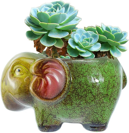WAIT FLY Cute Animal Ceramic Flower Pot Succulent Planter-Elephant